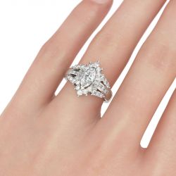 Jeulia Unique Halo Marquise Cut Sterling Silver Ring