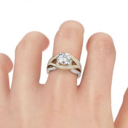 Jeulia Two Tone Round Cut Sterling Silver Ring
