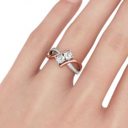 Jeulia Two Stone Crossover Round Cut Sterling Silver Ring