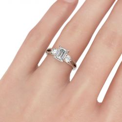 Jeulia Three Stone Split Shank Emerald Cut Sterling Silver Ring