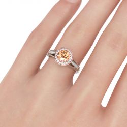 Jeulia Split Shank Halo Round Cut Sterling Silver Ring