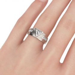 Jeulia Trillion Cut Sterling Silver Men's band