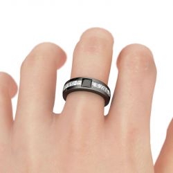 Jeulia Black Tone Cool Princess Cut Sterling Silver Men's Band