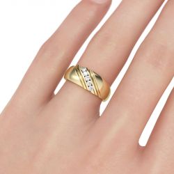 Jeulia Gold Tone Diagonal Round Cut Sterling Silver Men's Band