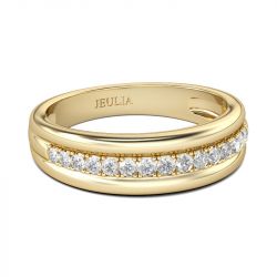 Jeulia Gold Tone Round Cut Sterling Silver Men's Band