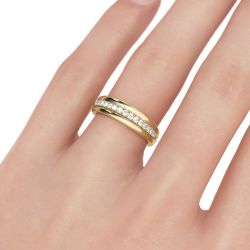 Jeulia Gold Tone Round Cut Sterling Silver Men's Band