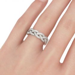 Jeulia Interwoven Round Cut Sterling Silver Women's Band