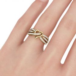 Jeulia Gold Tone Heart Design Round Cut Sterling Silver Women's Band
